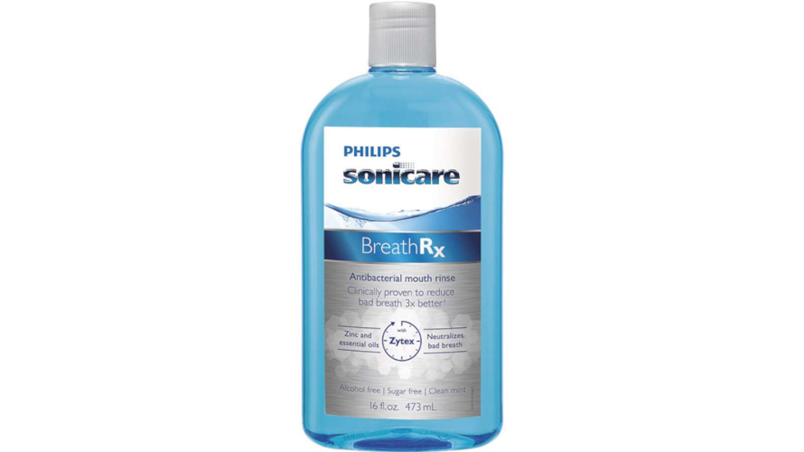 bottle of breathrx anti-bacterial mouth rinse (33oz bottle), large economy size
