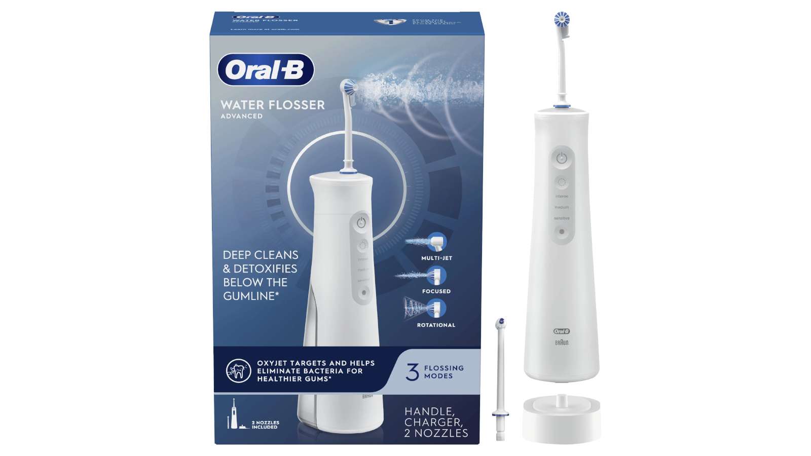 product packaging of oral b water flosser