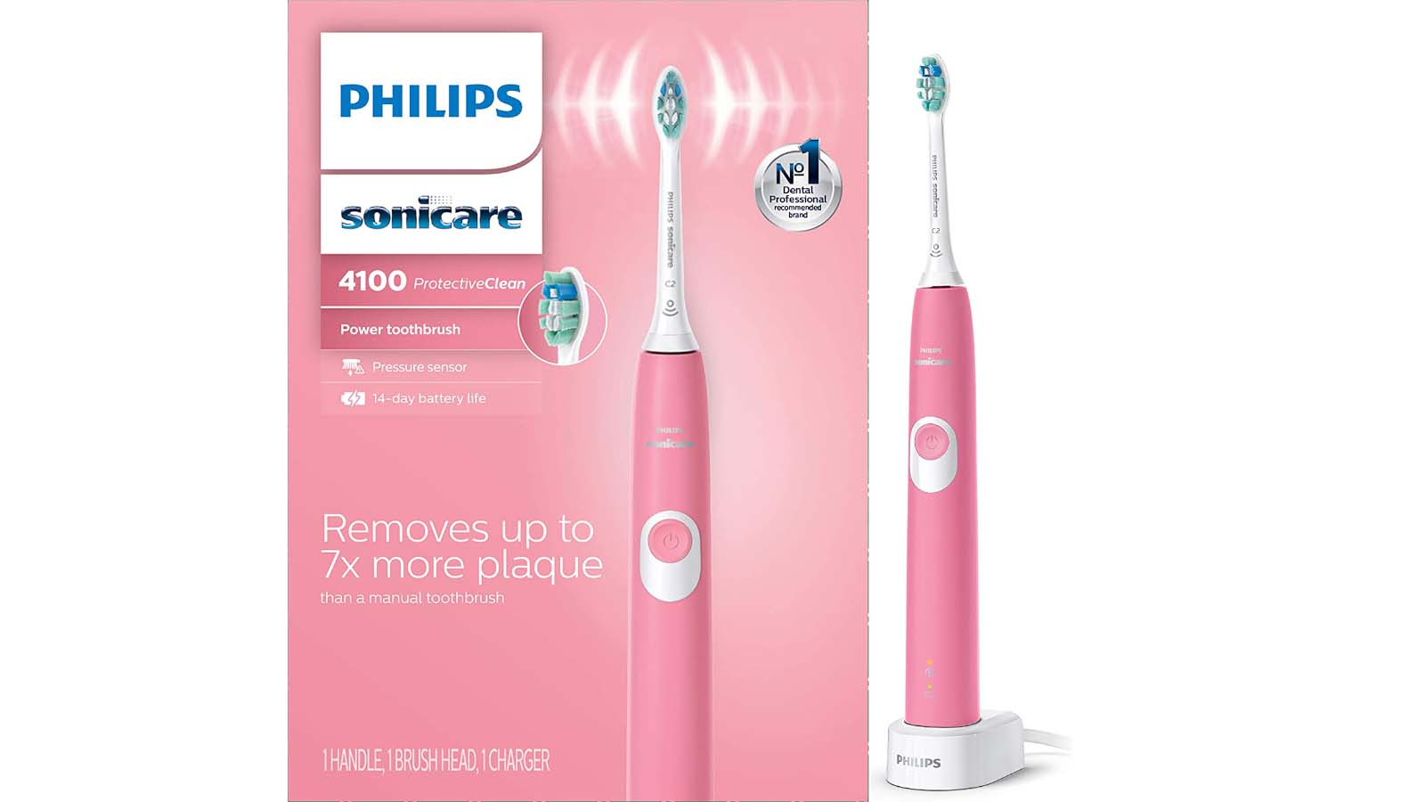 Philips Sonicare ProtectiveClean 4100 (Deep Pink, HX6815/01) toothbrush and its packaging