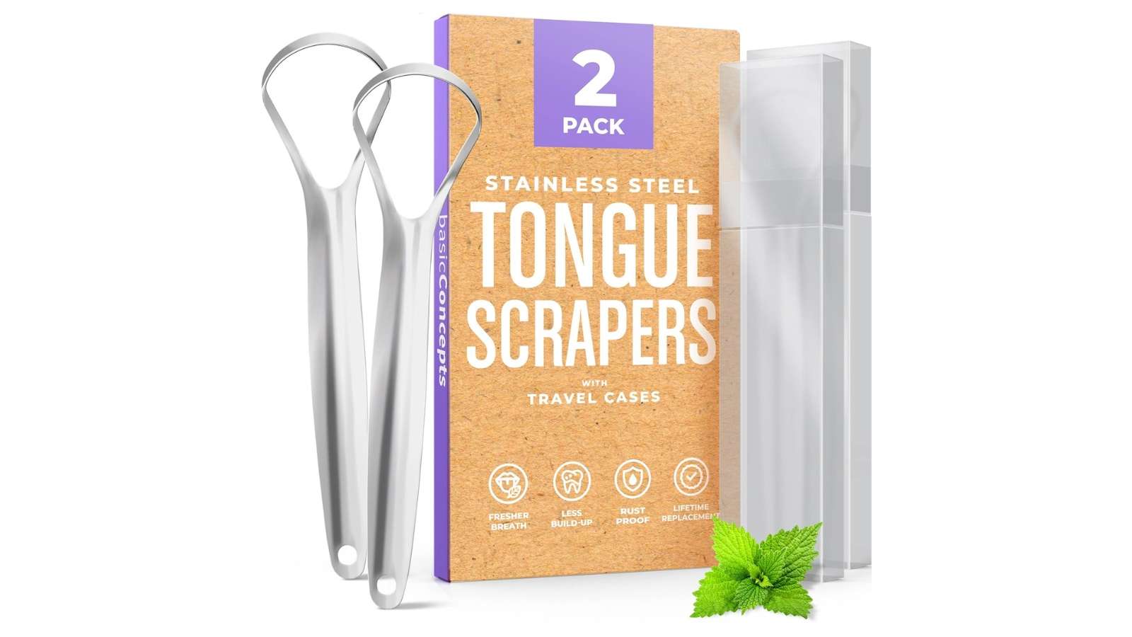 reviews on best tongue scraper - two packs of Basic Concepts tongue scraper