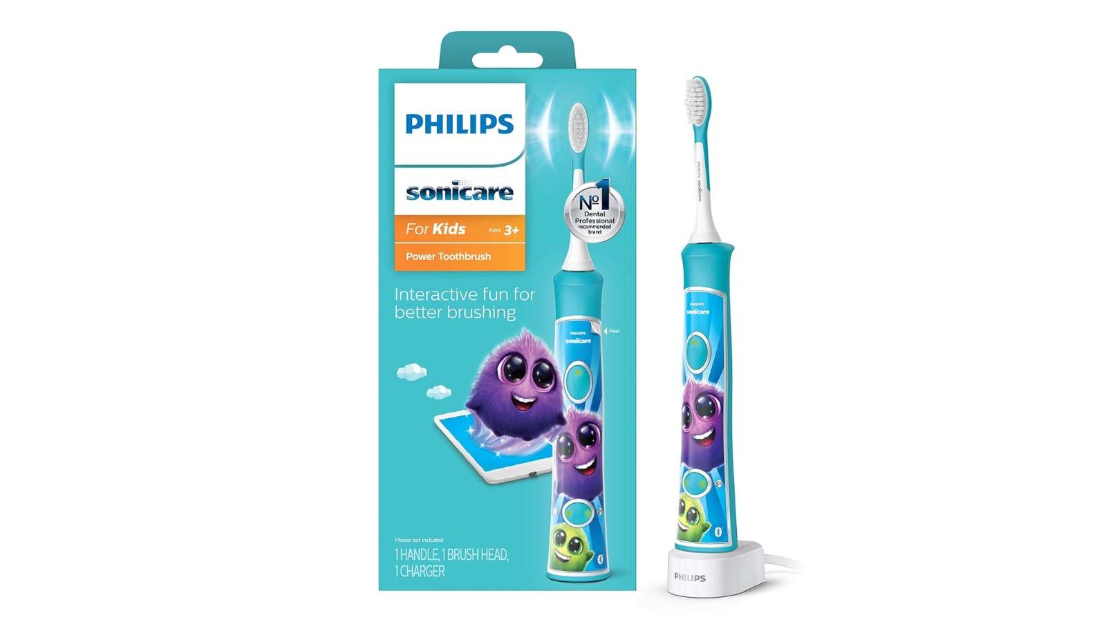 product review on philips sonicare for kids - display of the philips soincare for kids packaging and the the toothbrush
