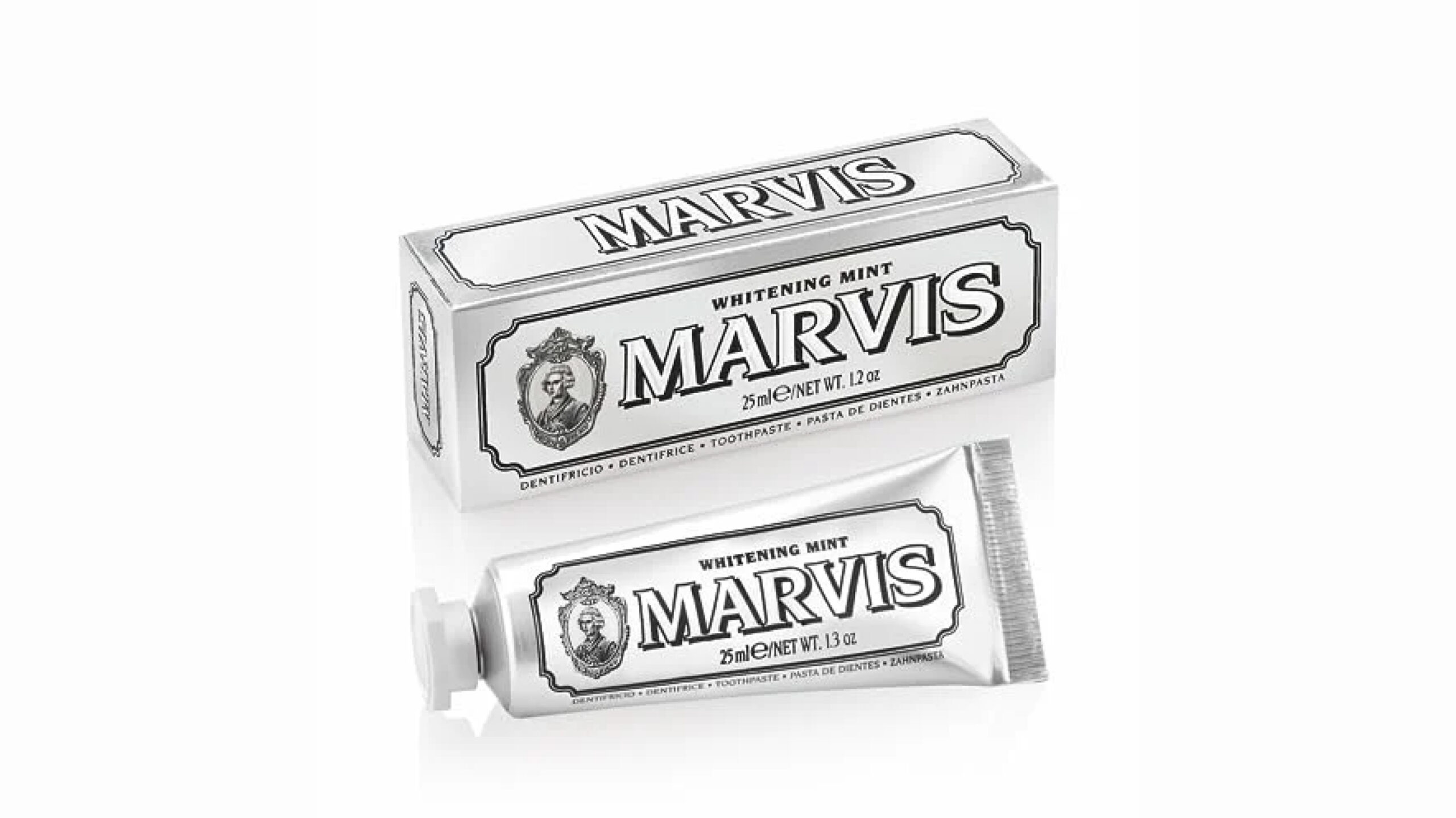 a packet of marvis whitening mint toothpaste