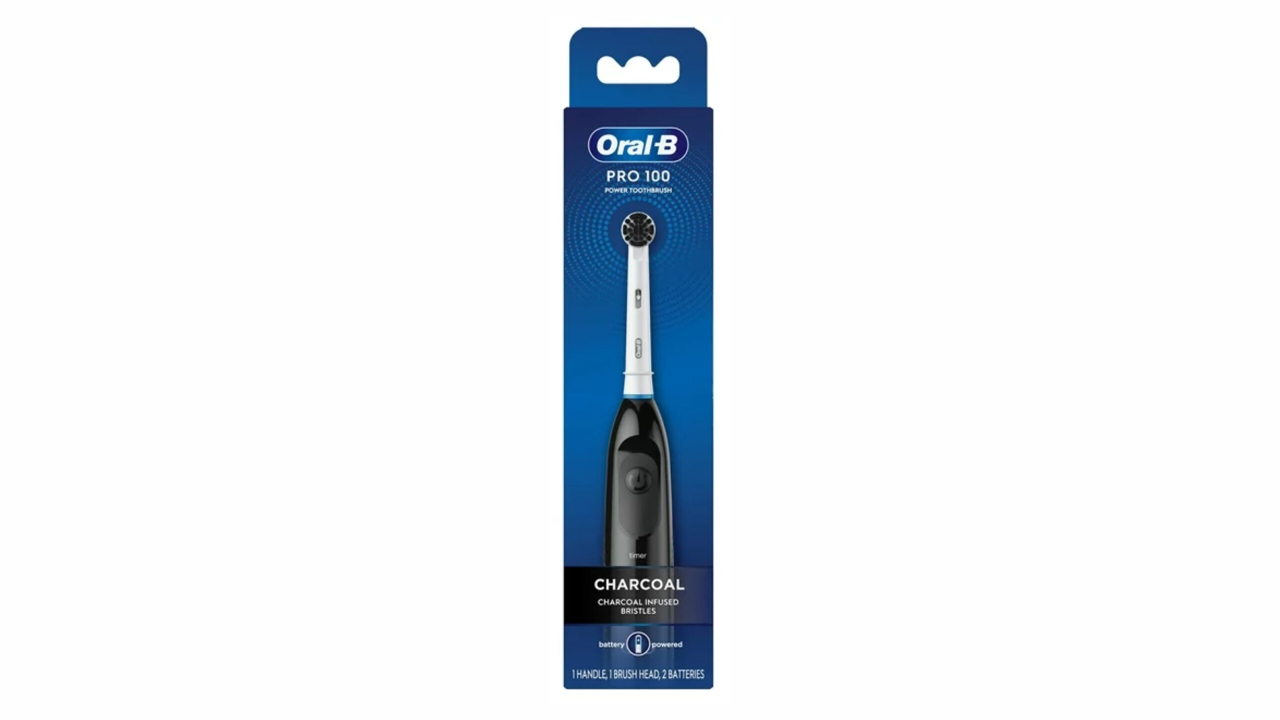 packet of oral-b clinical charcoal battery electric toothbrush
